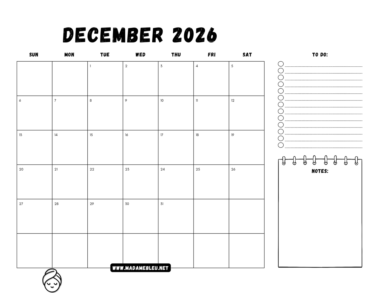 Printable 2026 Calendar
