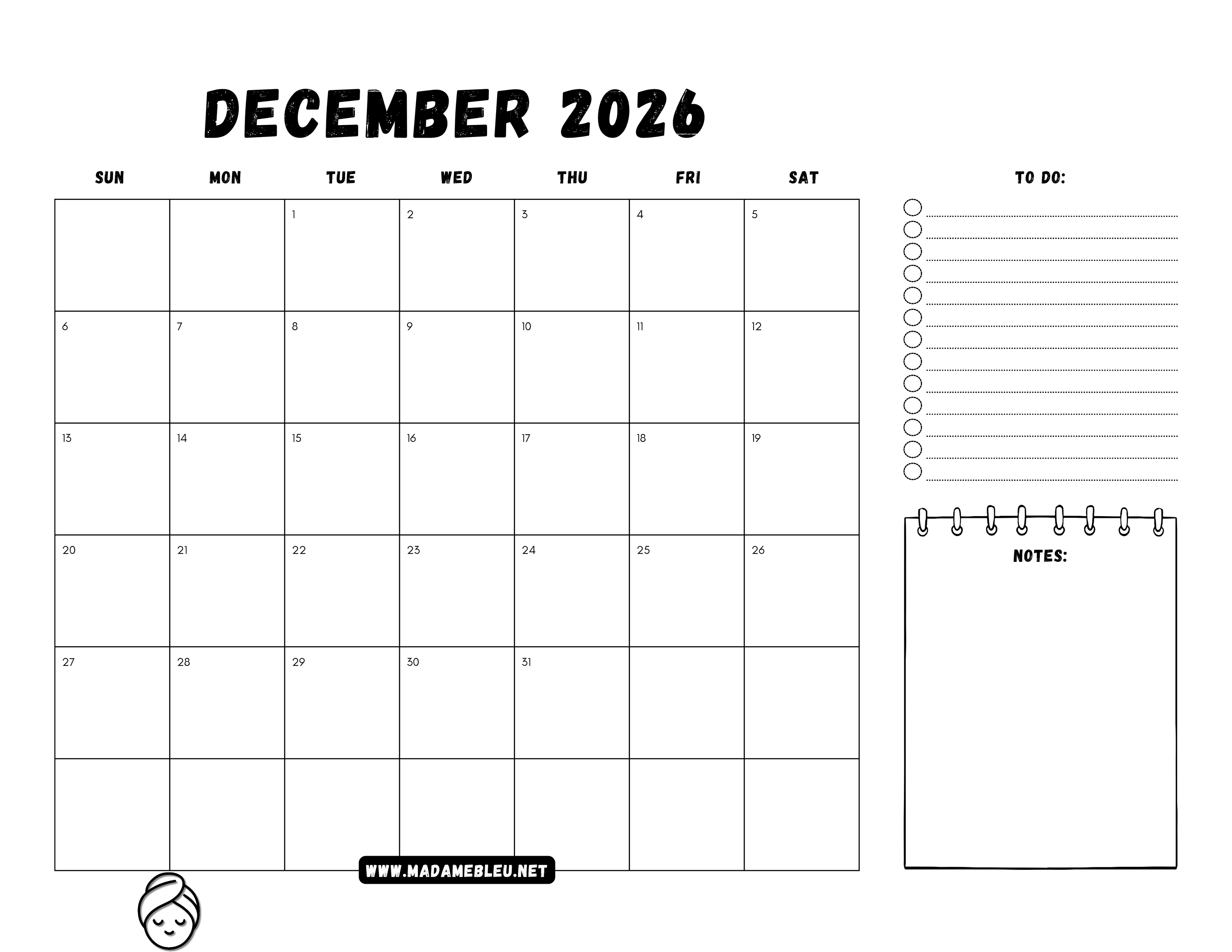 Printable 2026 Calendar
